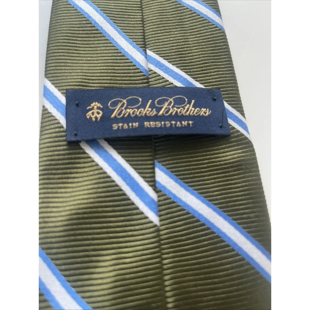 Brooks Brothers Silk‎ USA Made Woven Italy Neck Tie Green White Blue 59